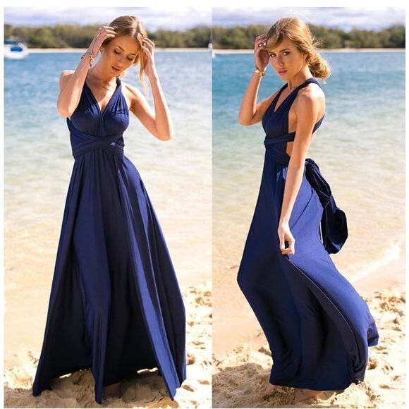 NEW Transformer Evening Long Dress Multi Wrap Convertible Halter Maxi S - Picture 2 of 5